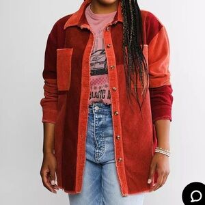 Oil & Hand corduroy shacket with pockets color block red and orange size L